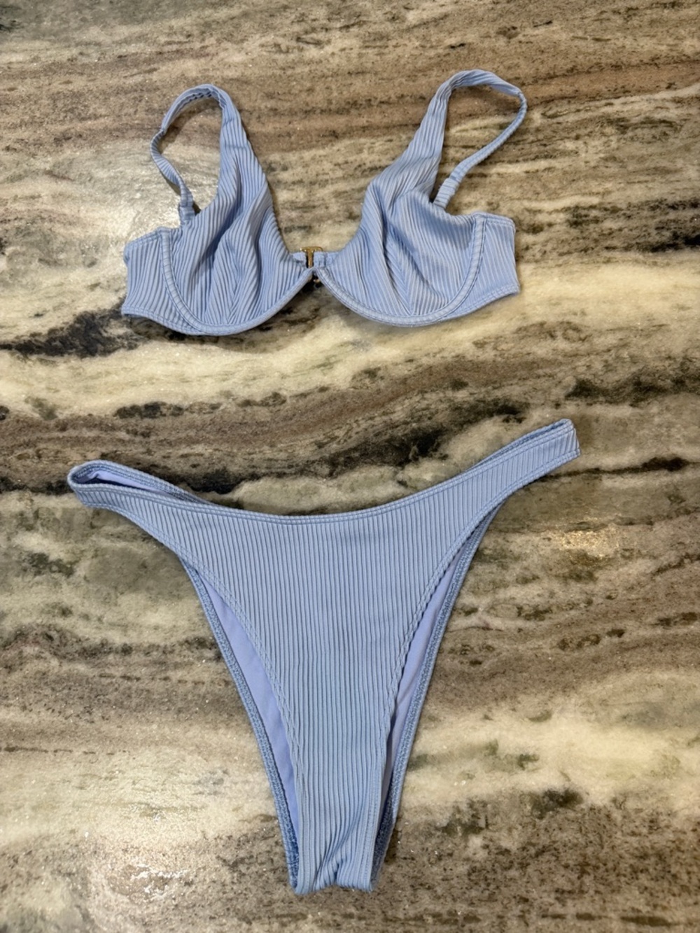 Hollister Light Blue Ribbed Underwire Bikini Set